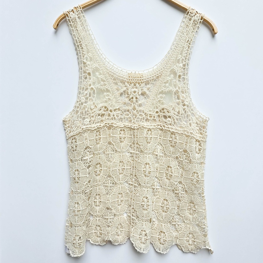 Pins & Needles Boho Crochet Top Ivory Lace Sz L Sleeveless Festival Cottagecore - Picture 1 of 6